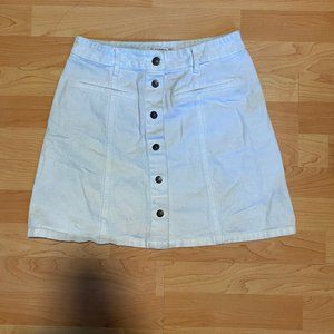 White button-front denim skirt